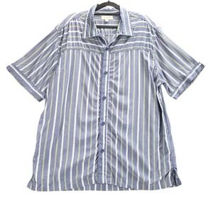 Free Assembly Mens XL Blue Green Striped Viscose Short Sleeve Button Down Shirt